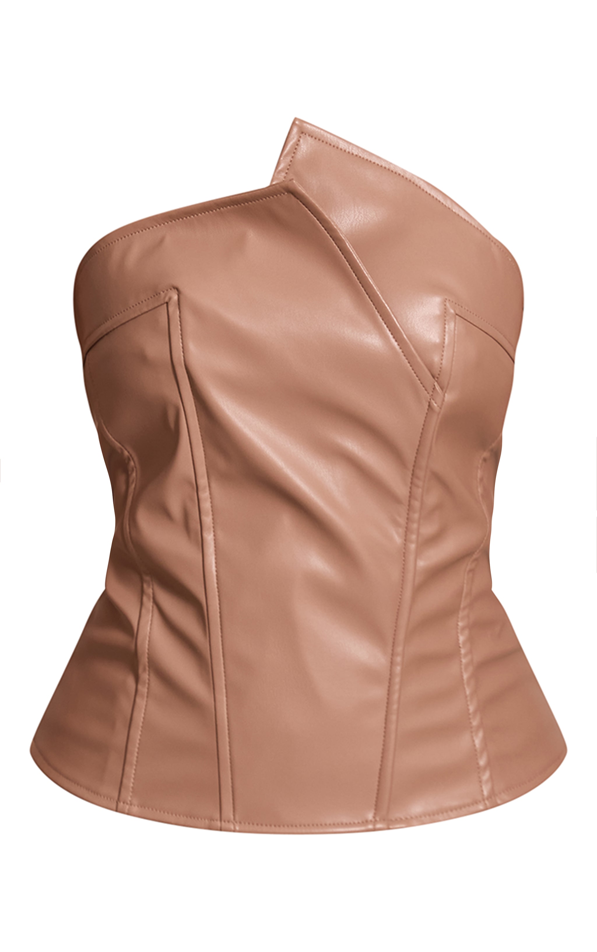 Petite Taupe Faux Leather Zip Up Bandeau Top image 5