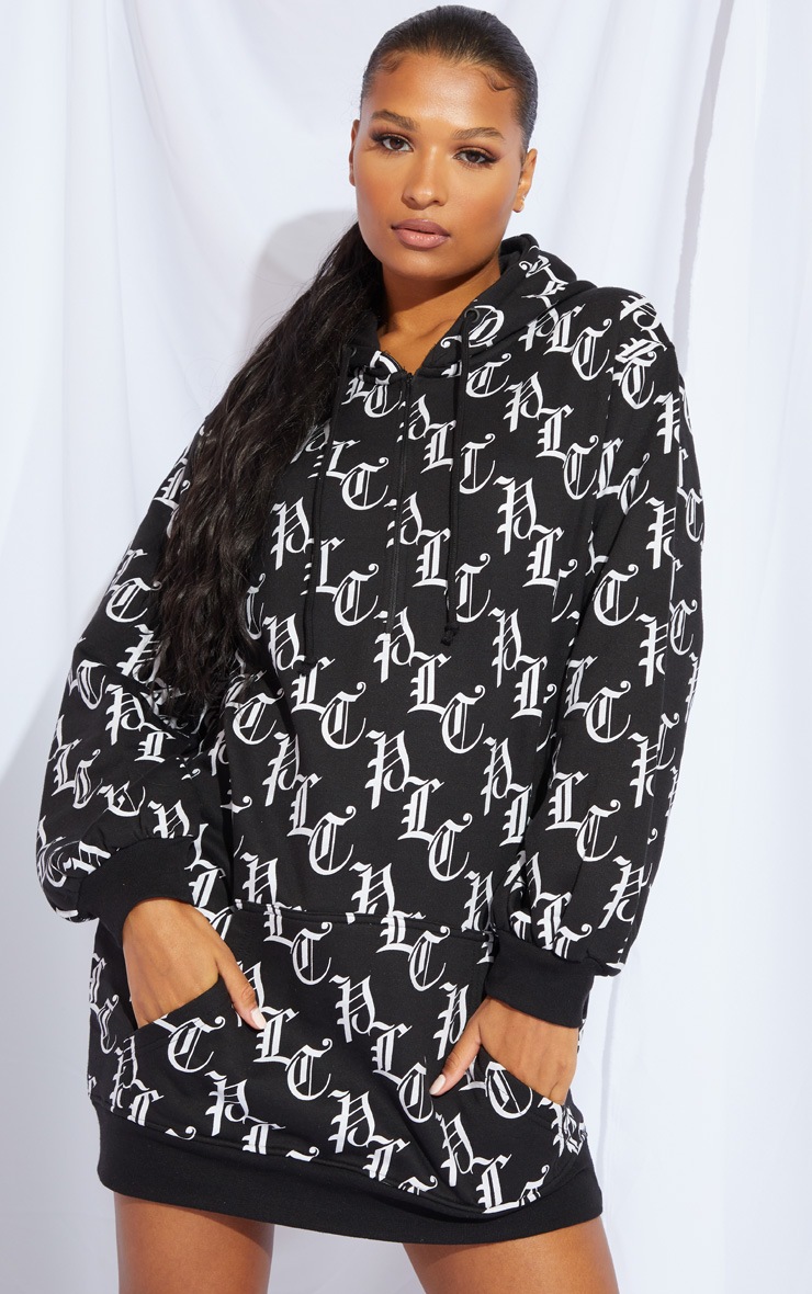 Black PLT Gothic Slogan Oversized Sweat Jumper Dress