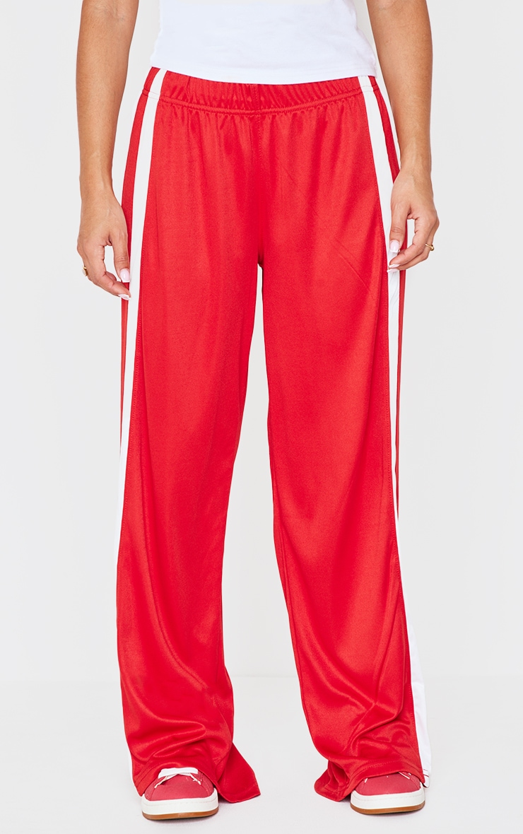 Petite Red Stripe Detail Wide Leg Track Pants image 1