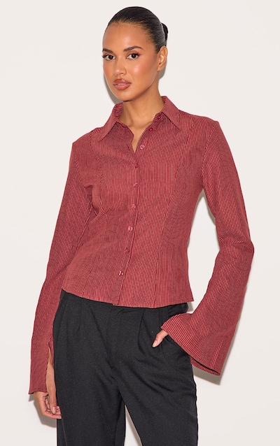 Chemise ajustée en peau de pêche bordeaux à rayures