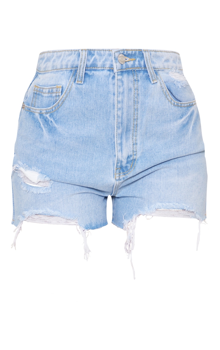Tall Light Blue Wash Distressed Denim Shorts | Tall
