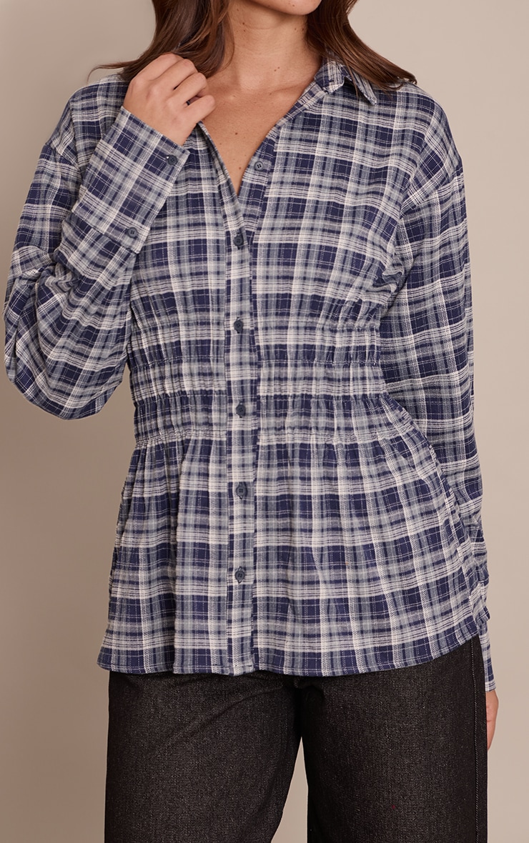 Blue Check Shirred Waist Shirt  image 4