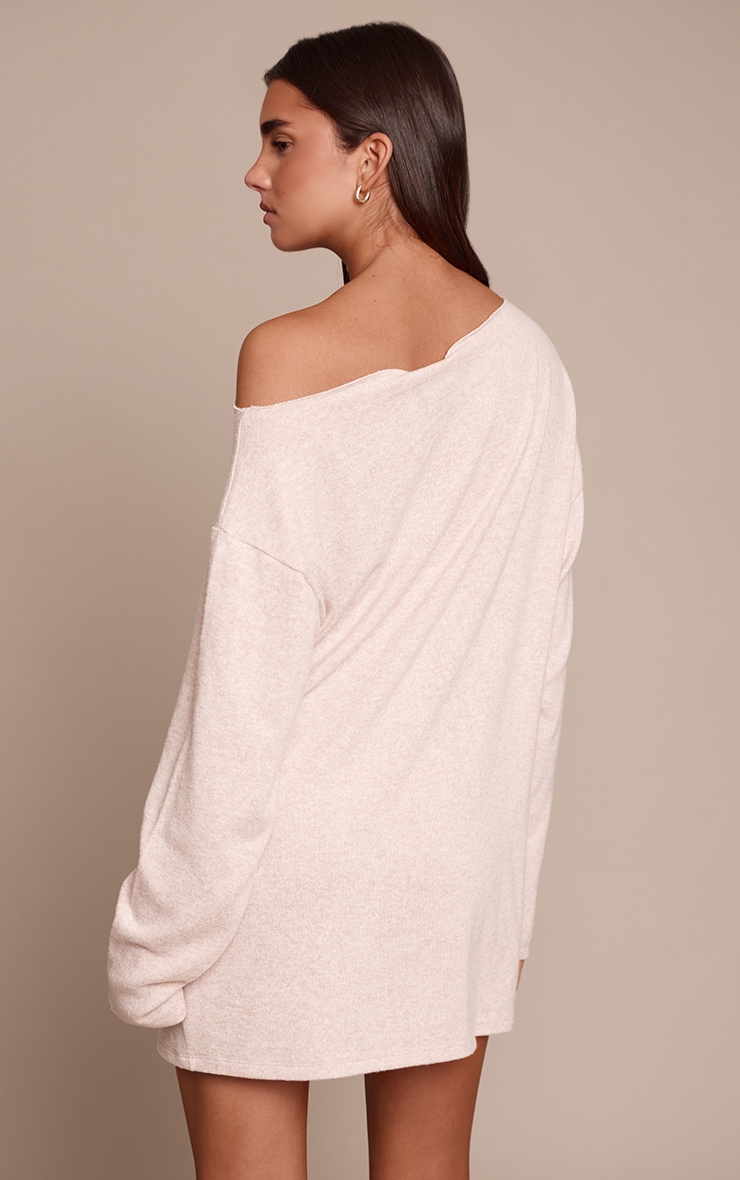 Cream Jersey One Shoulder Long Sleeve Mini Dress image 2
