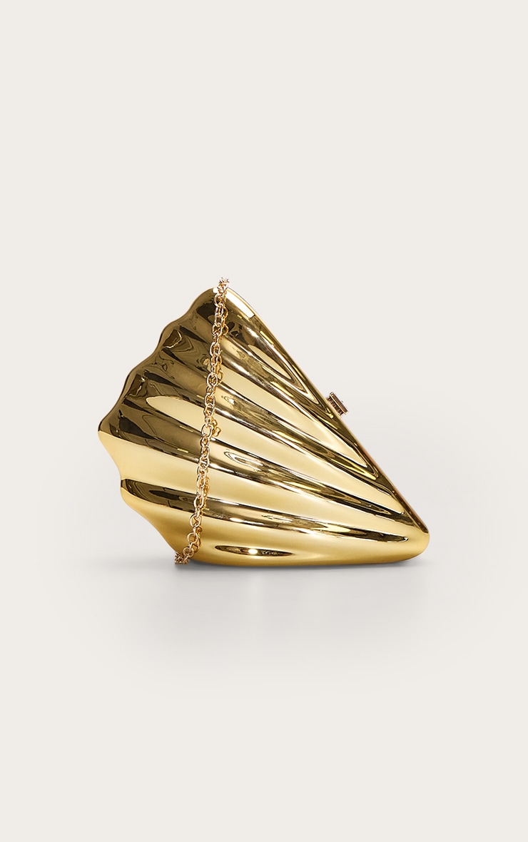 Gold Abstract Shell Hard Clutch Bag image 4