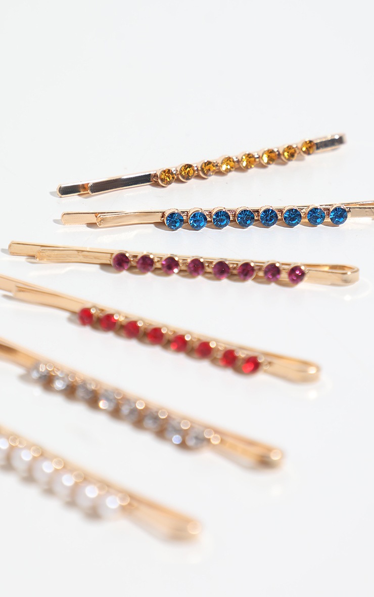 Gold Multi Coloured Diamante Hair Slides