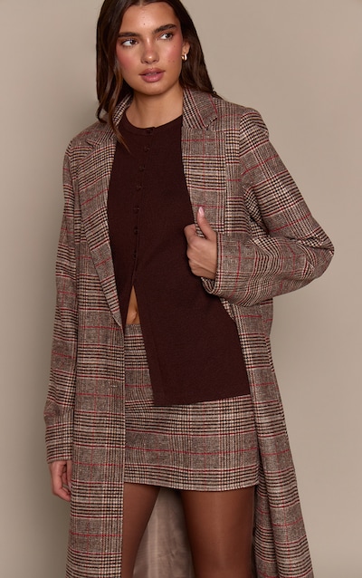 Brown Tartan Wool Look Mini Skirt