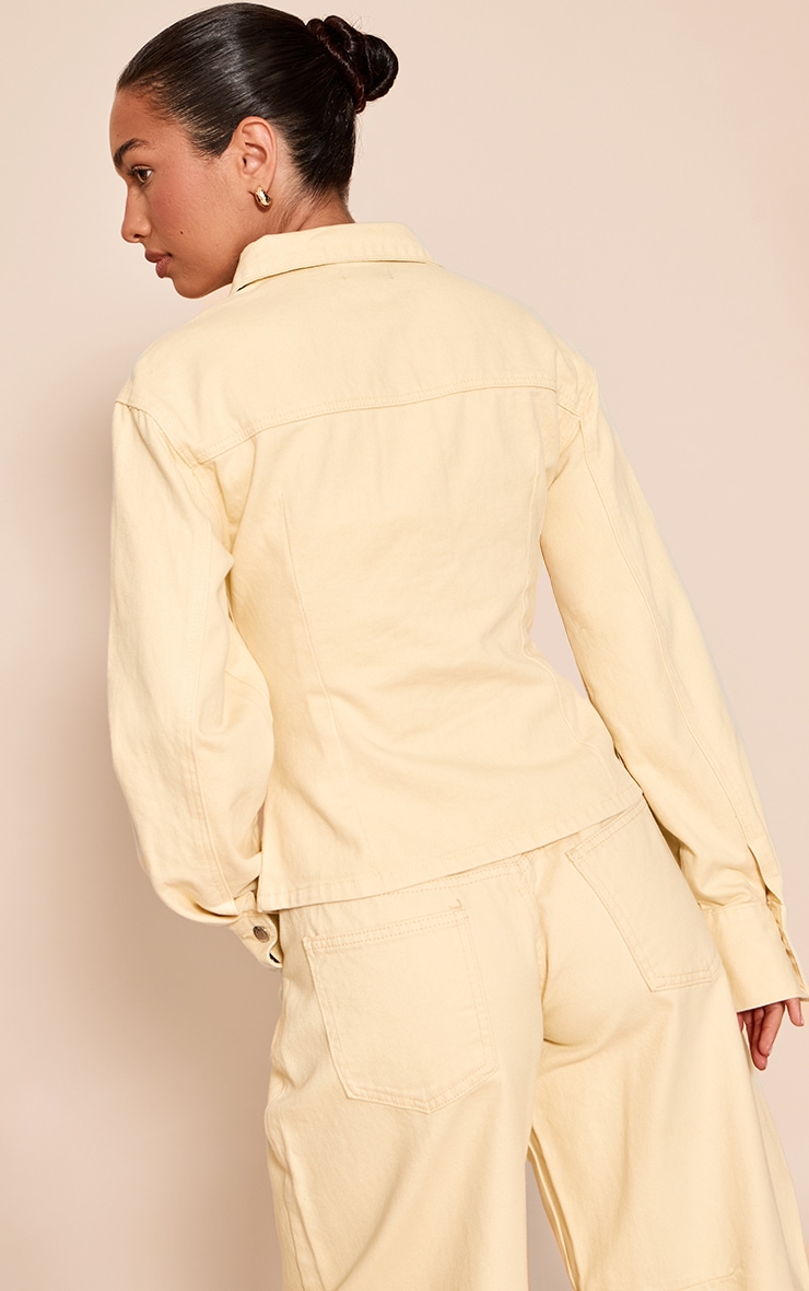 Butter Cream Long Sleeved Cinched Waist Denim Shirt image 2