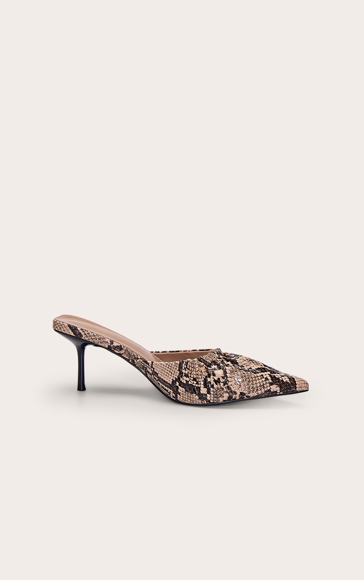 Natural Snake PU Ruched Low Heel Court Mule image 2