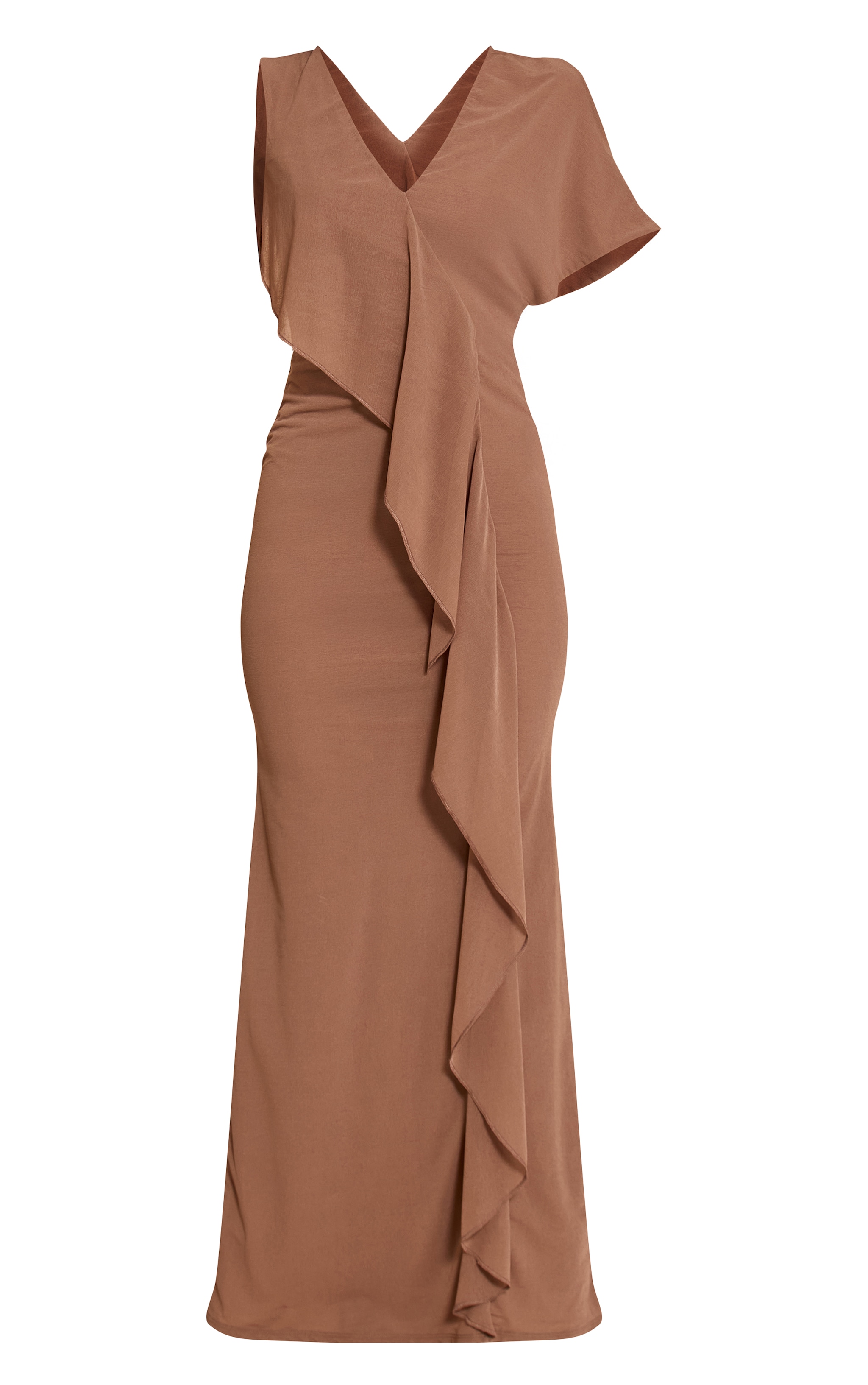 Taupe Onion Skin Frill Detail Maxi Dress image 5