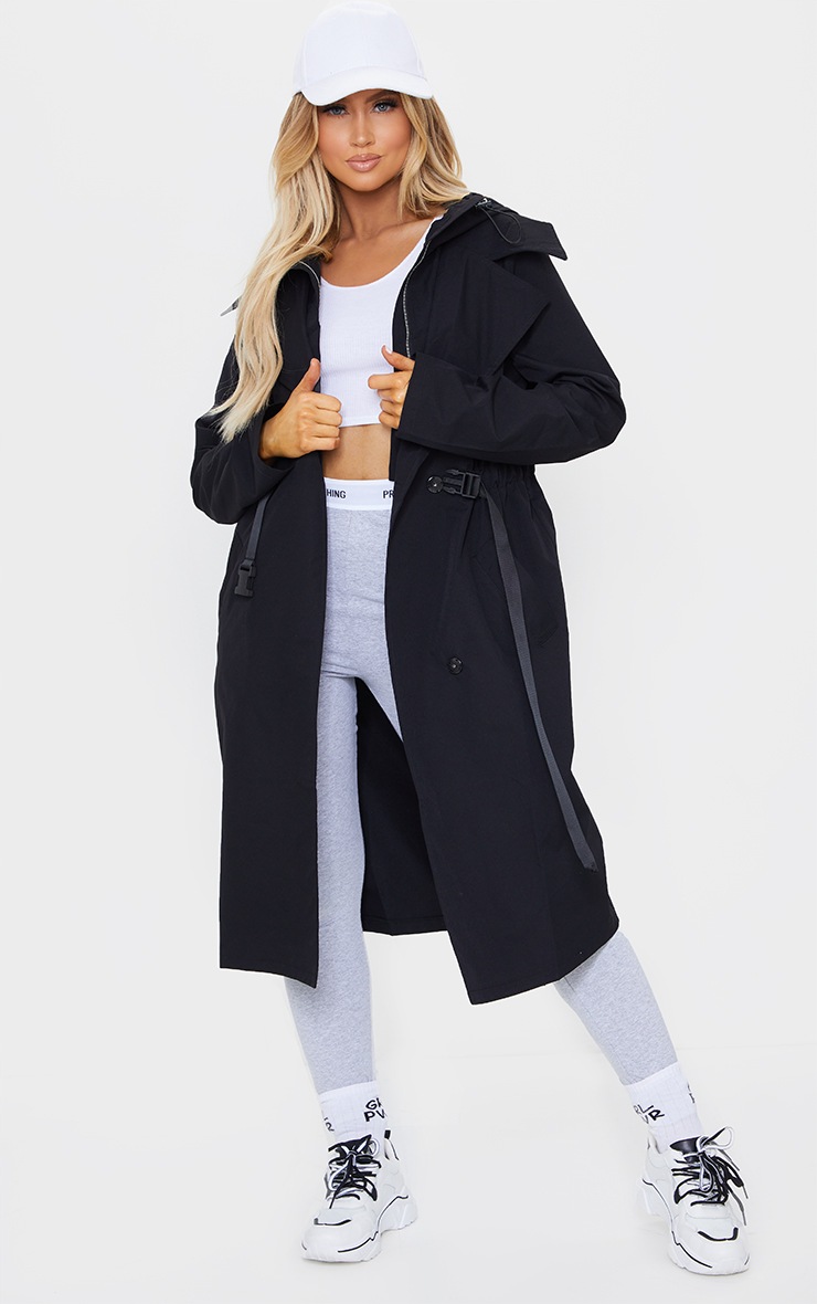 Trench noir à ceinture élastique