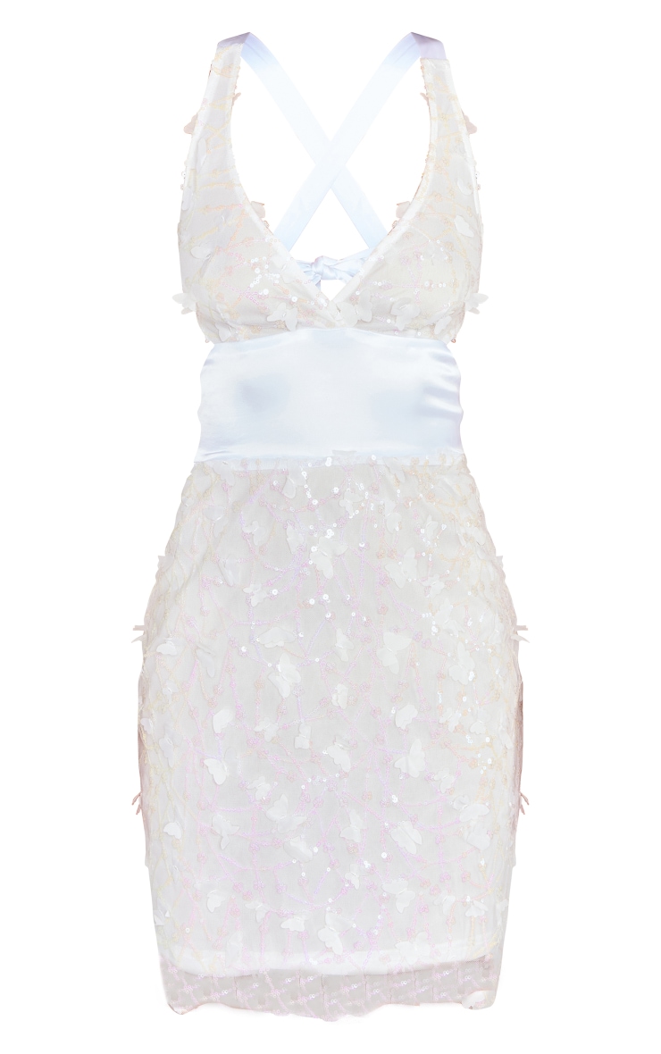 White Sequin Halter Bodycon Dress image 5