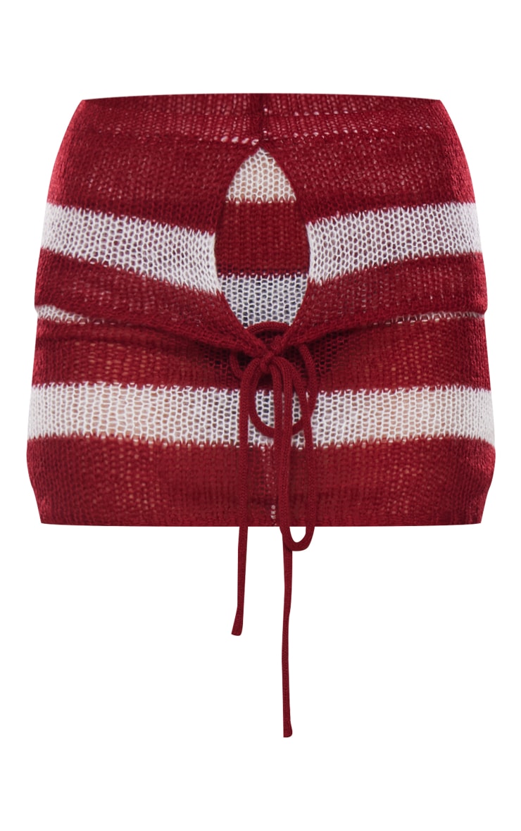 Cherry Red Abstract Soft Knit Foldover Tie Detail Micro Mini Skirt image 1