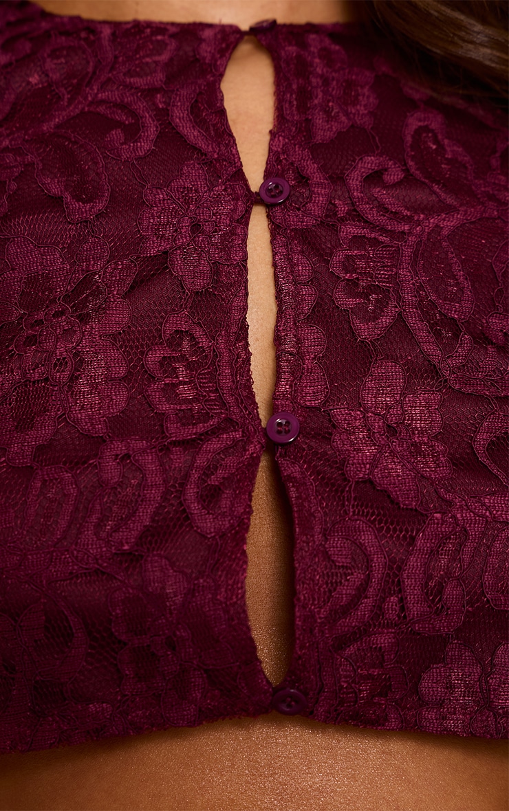 Plum Lace Button Long Sleeve Cropped Top image 4