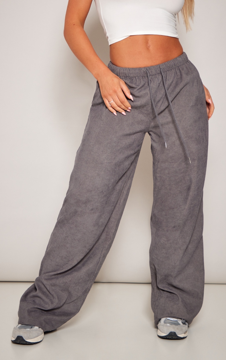 Charcoal Cord Tie Waist Low Rise Pants image 2