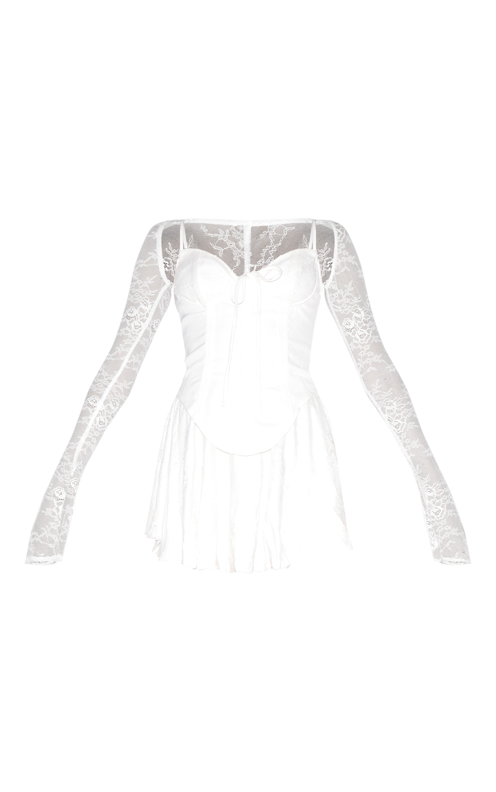 Robe blanche à détail bonnets et manches longues en dentelle image 5