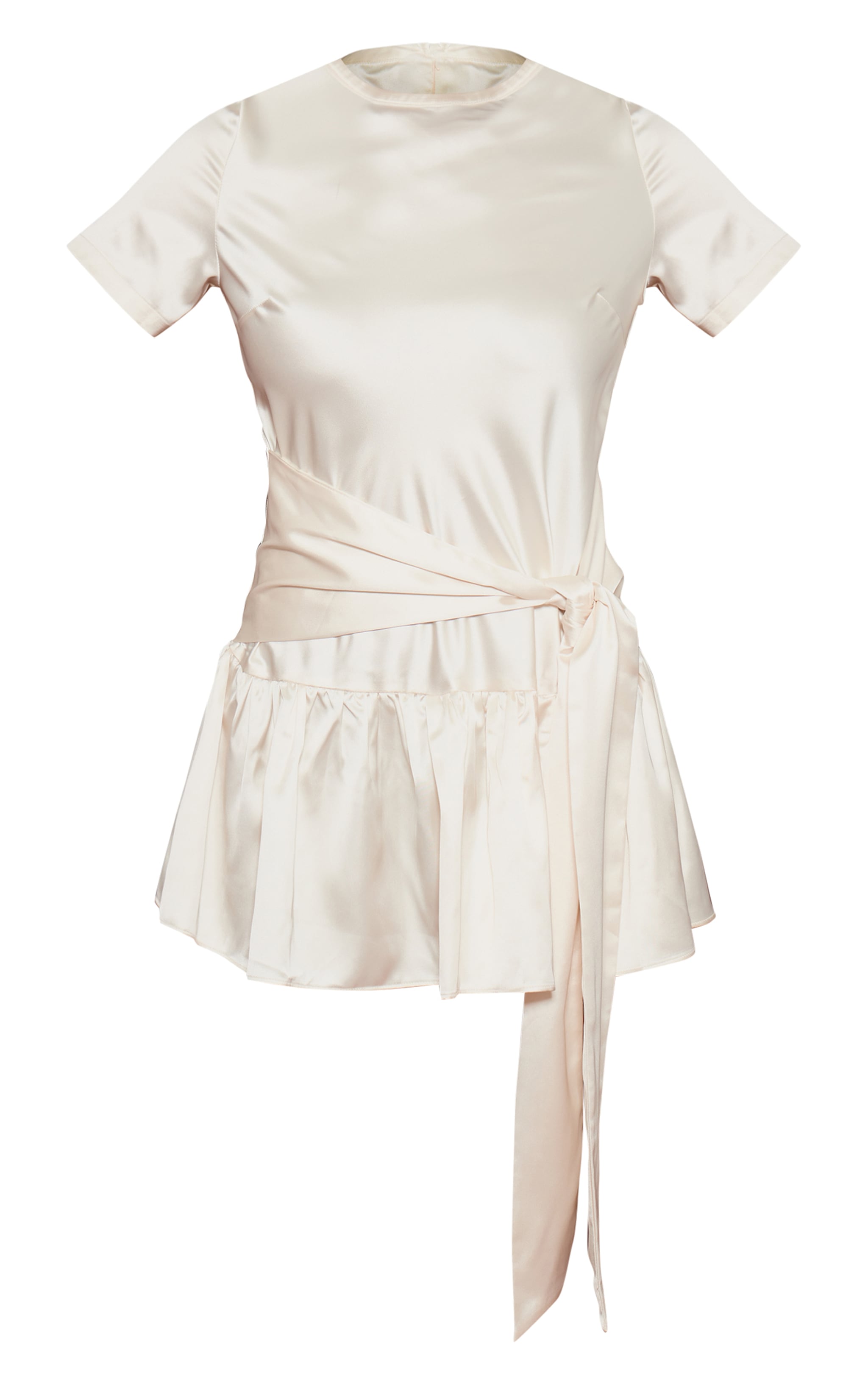 Champagne Satin Short Sleeve Wrap Drape Mini Dress image 5