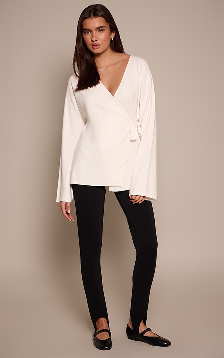 Cream Long Sleeve Wrap Cardigan  image 3