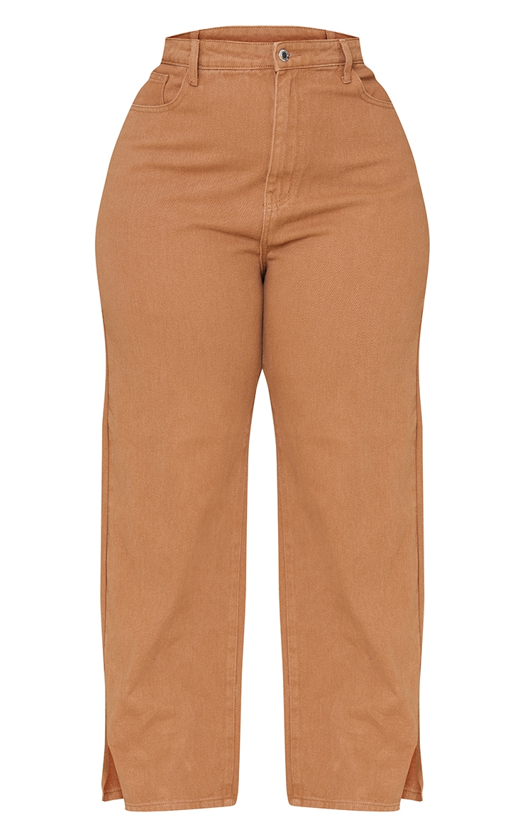 Plus Brown Split Hem Jeans image 5