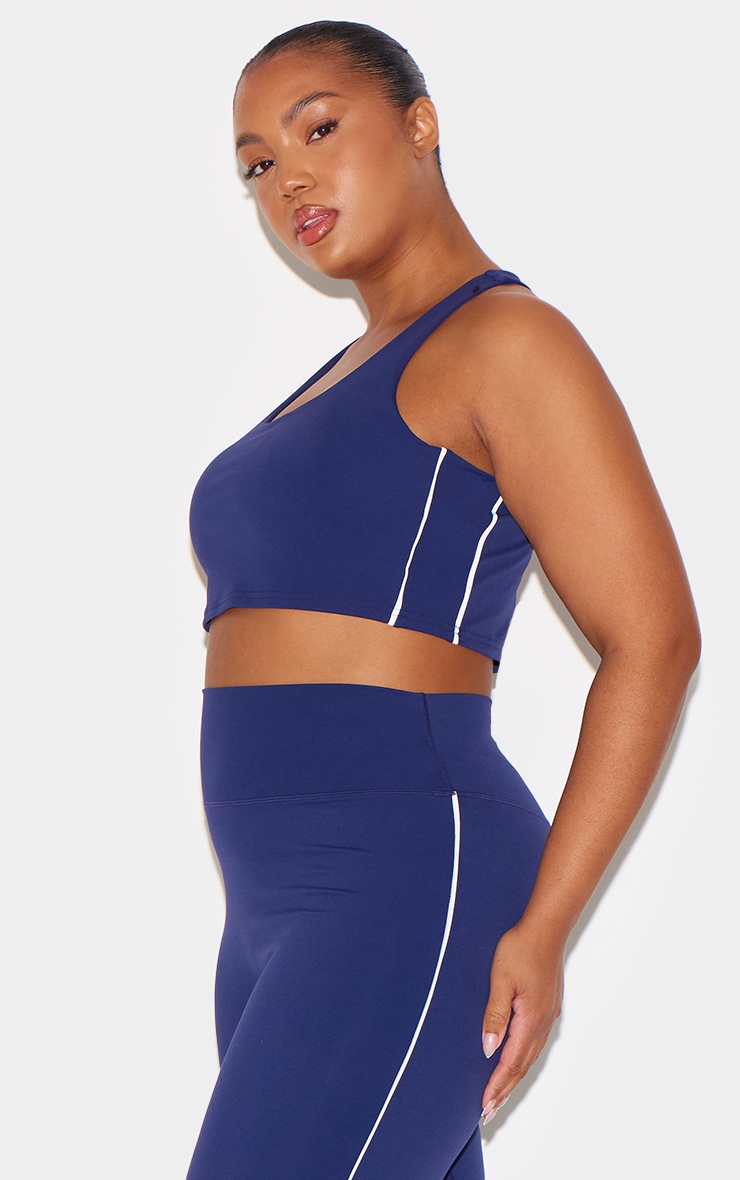 Navy Sculpt Contrast Detail High Waist Gym Leggings image 9