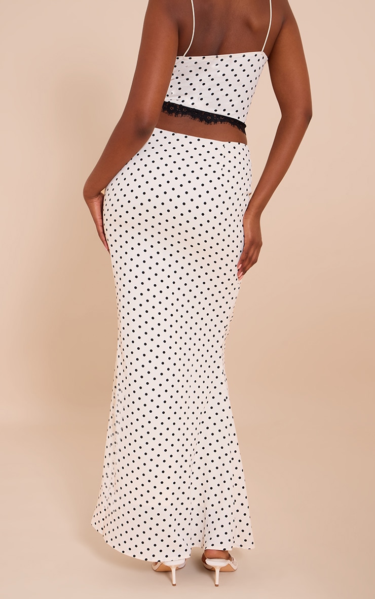 White Polka Dot Mid Rise Fishtail Maxi Skirt | Co-ords