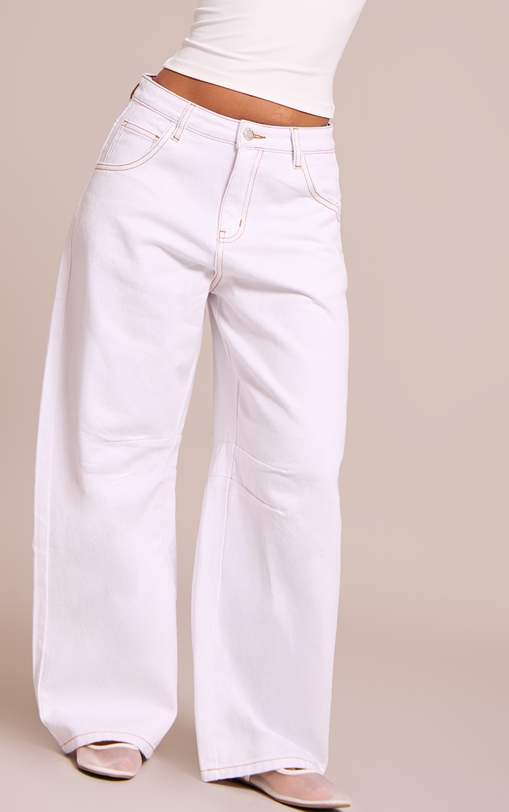 Petite White Seam Detail Barrel Jean image 2
