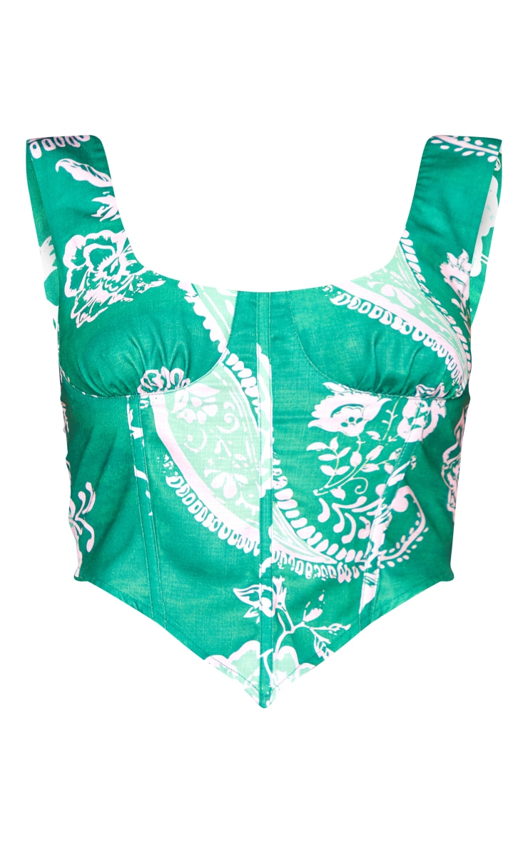 Green Print Linen Look Corset image 5