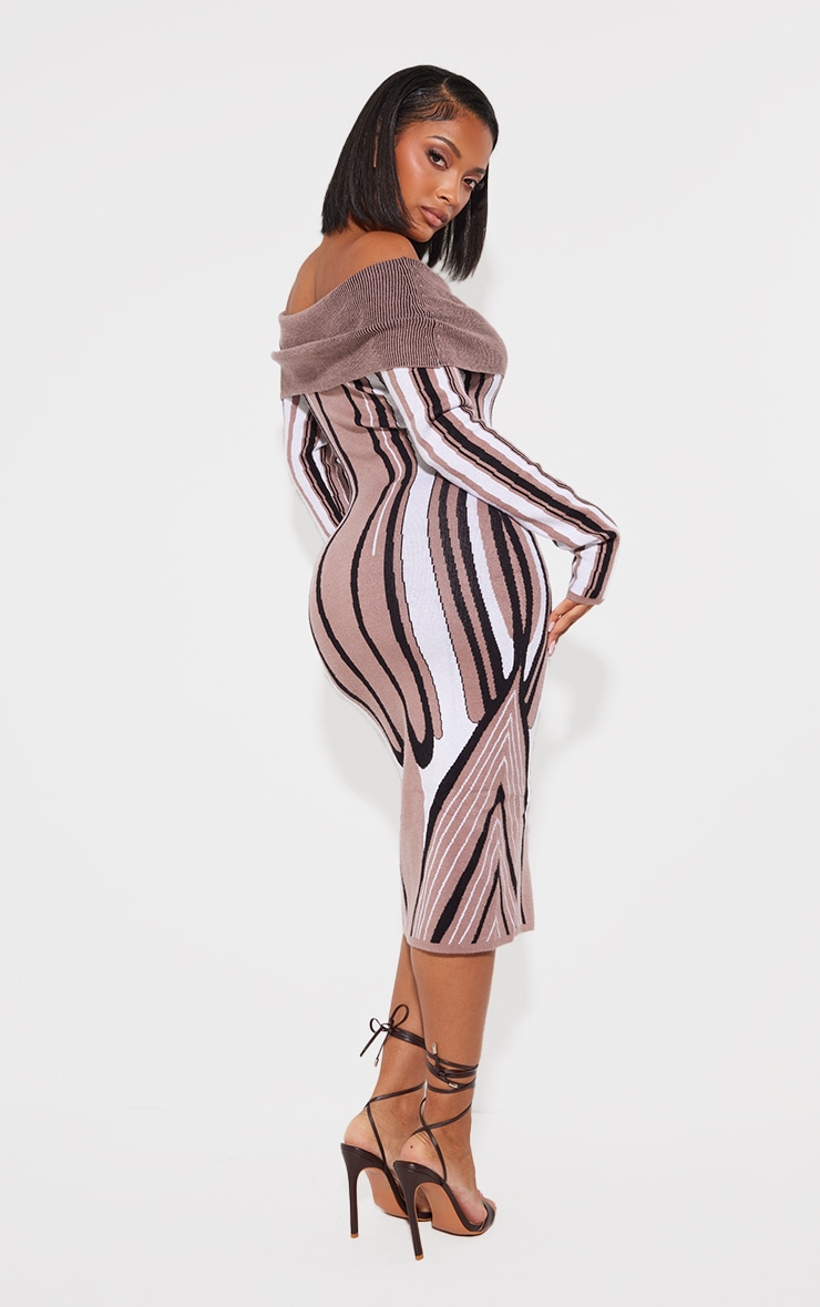 Shape Black Knit Abstract Print Bardot Midaxi Dress image 2