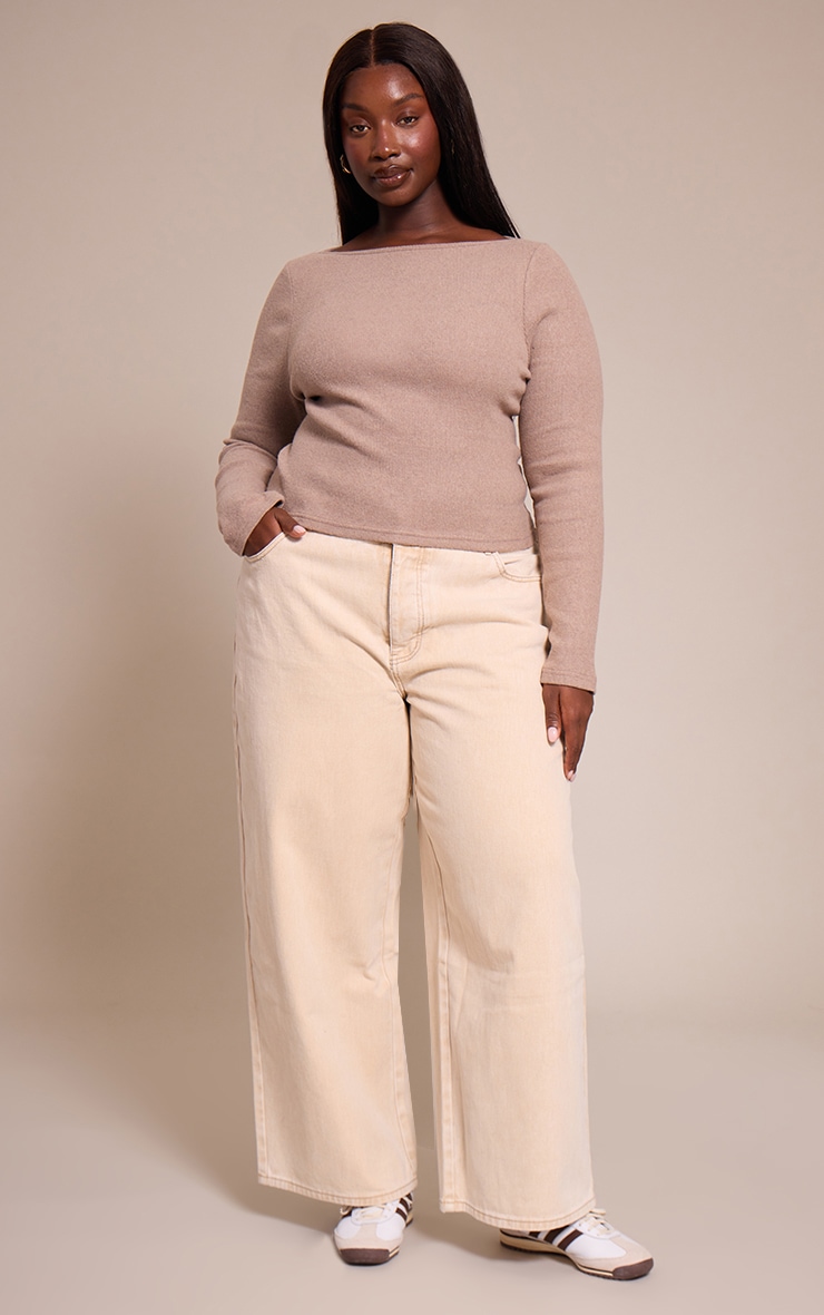 Plus Oatmeal Soft Touch Rib Boat Neck Long Sleeve Top image 3