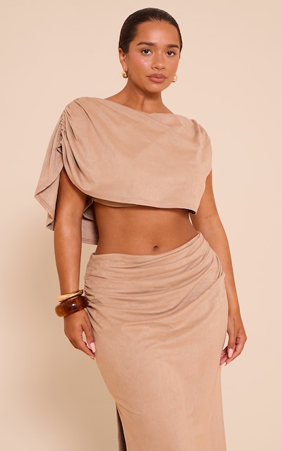 Shape Top en suédine gris pierre à col bénitier drapé