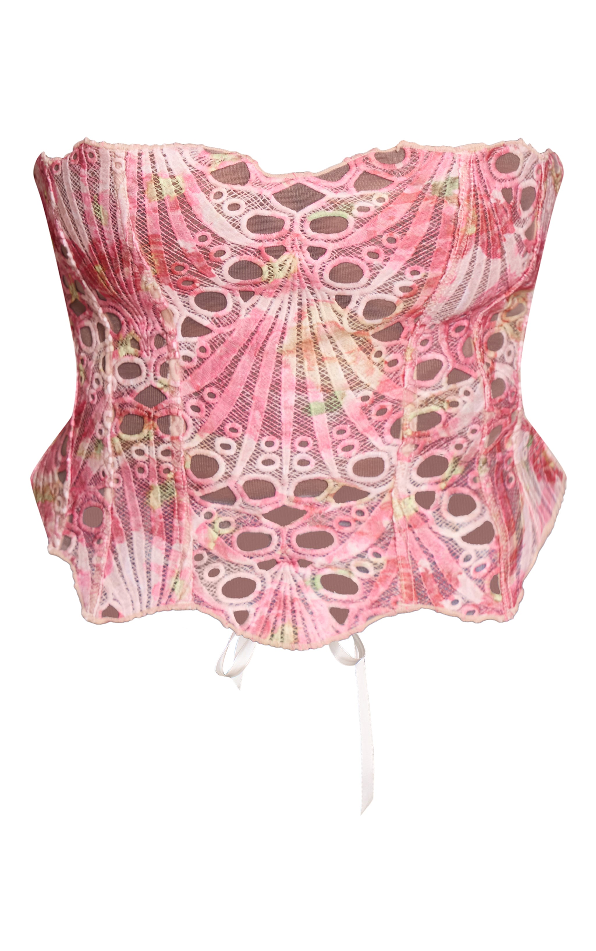 Plus Pink Textured Sheer Floral Lace Corset image 5