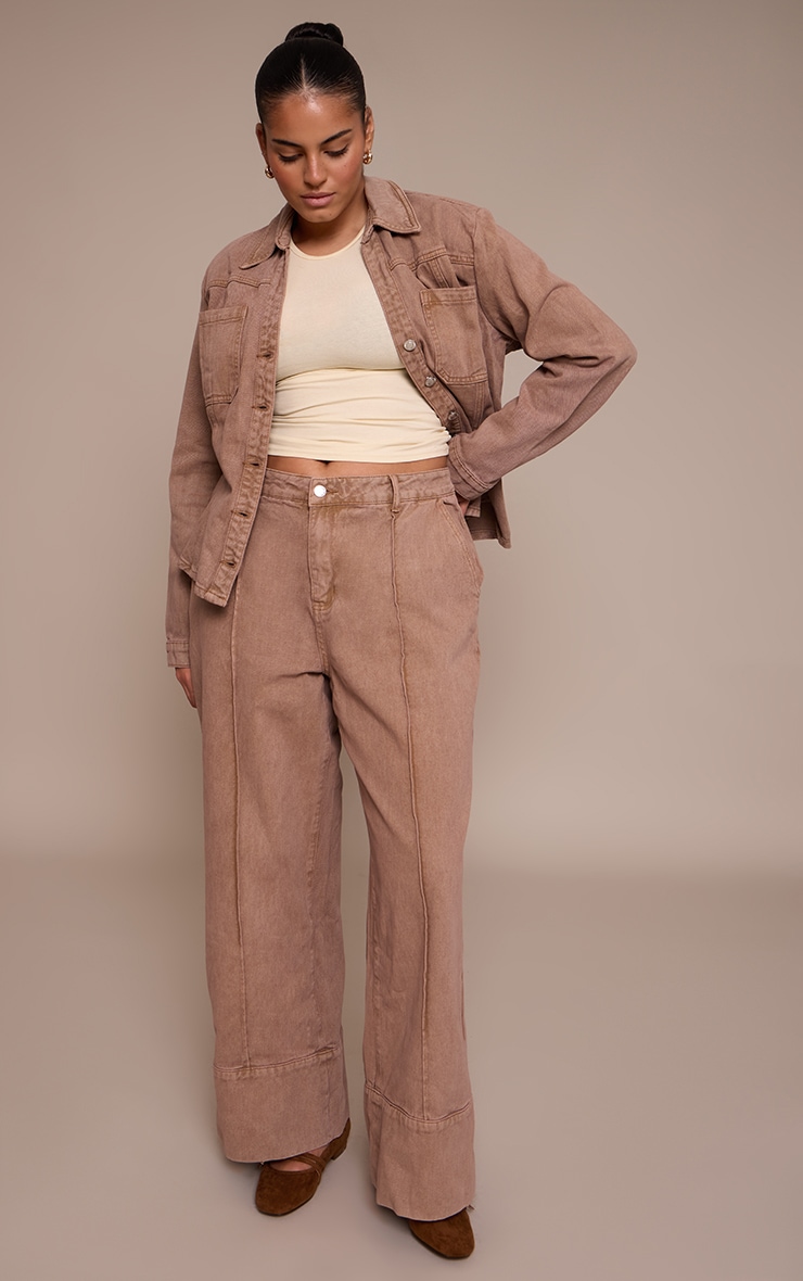 Plus Taupe Fitted Denim Shirt image 3