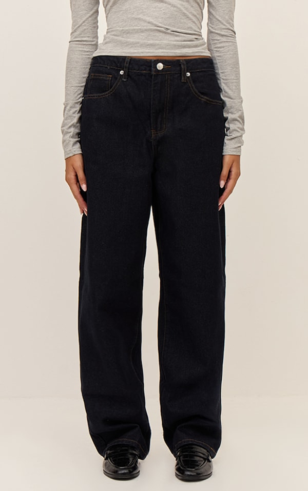 Jean boyfriend indigo foncé à taille haute