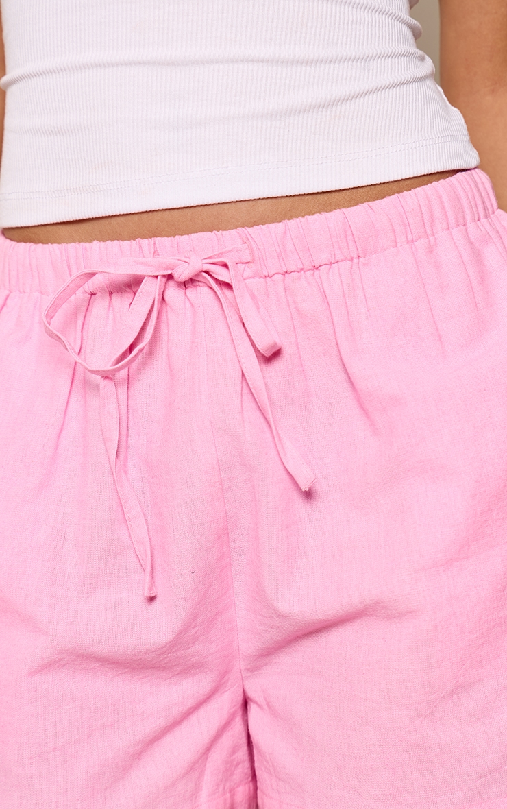 Pink Cotton Linen Look Drawstring Floaty Shorts image 5