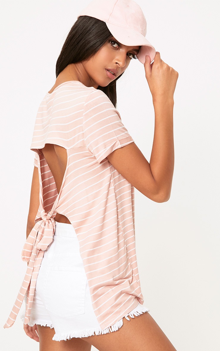 Pink Stripe Open Back T Shirt PrettyLittleThing