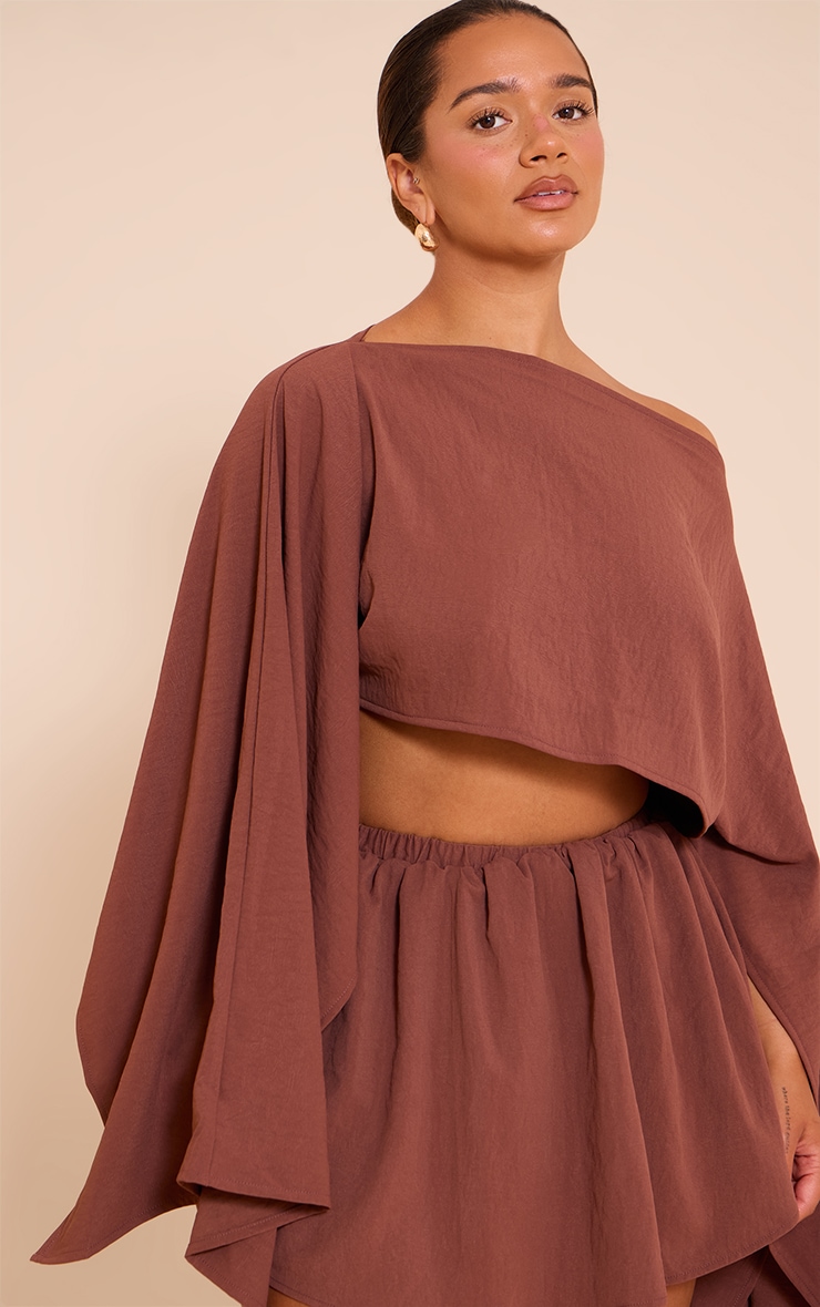 Shape Chocolate Hammered Satin Boat Neck Cape Top image 4