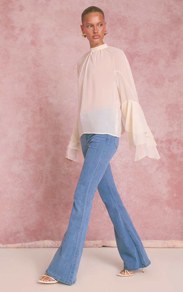 Cream Chiffon High Neck Ruffle Sleeve Detail Blouse image 3