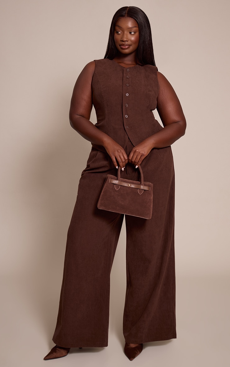 Plus Dark Brown Cord Tailored Waistcoat image 3