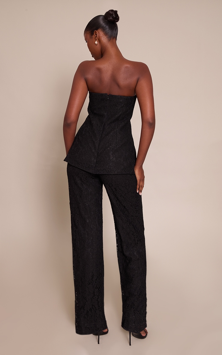 Black Lace Bandeau Overlay Straight Leg Jumpsuit image 2