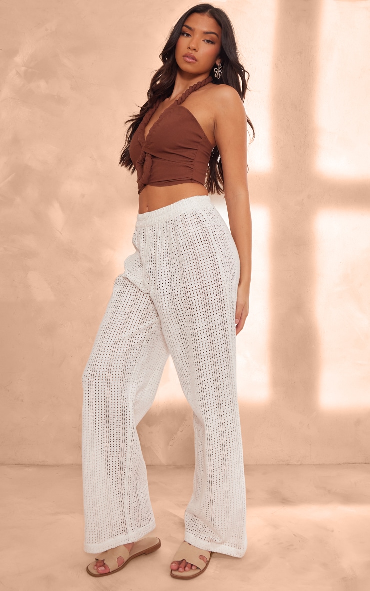 Brown Rope Detail Linen Look Cut Out Crop Top image 3