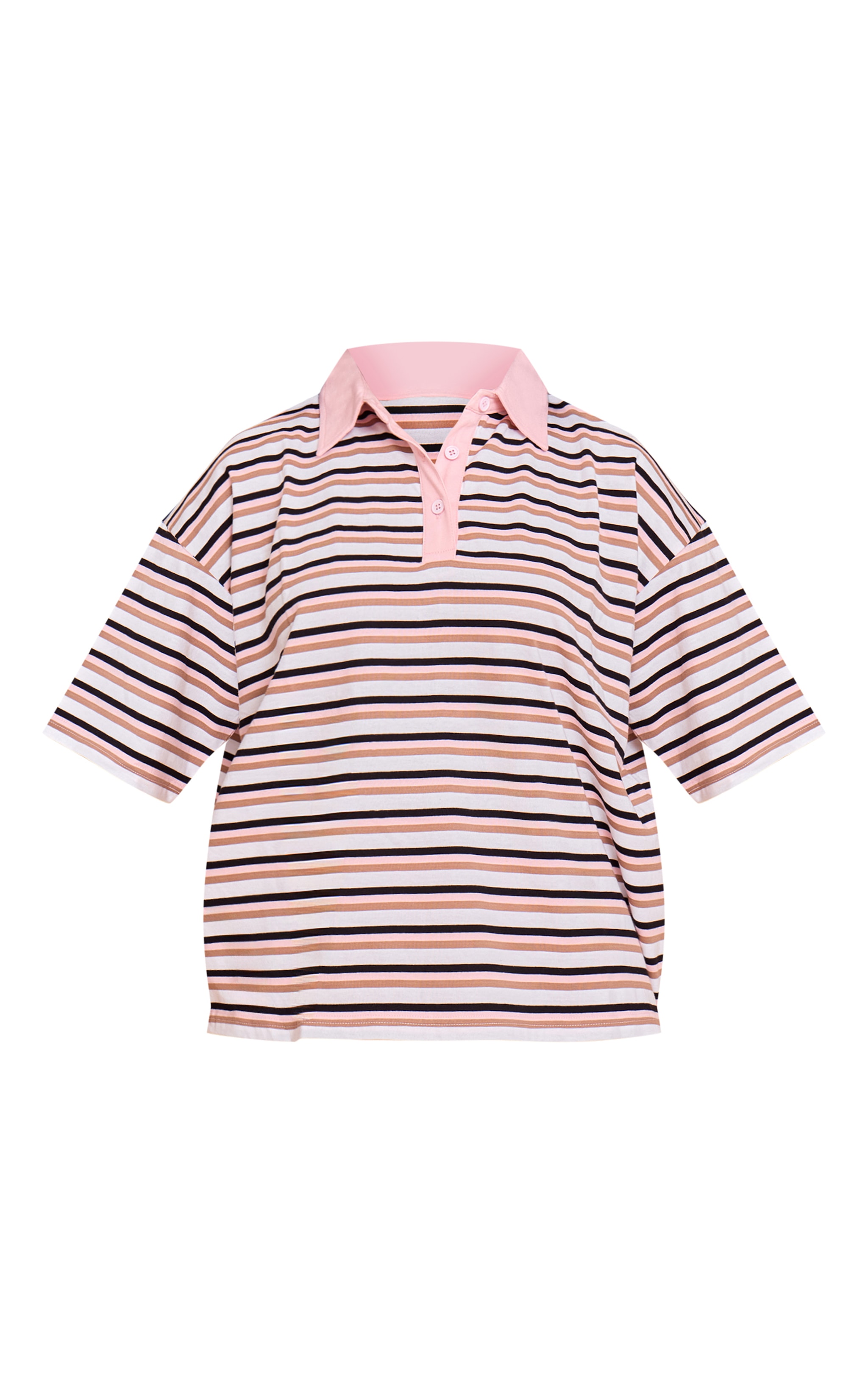 Pink Striped Oversized Collared T-shirt image 5