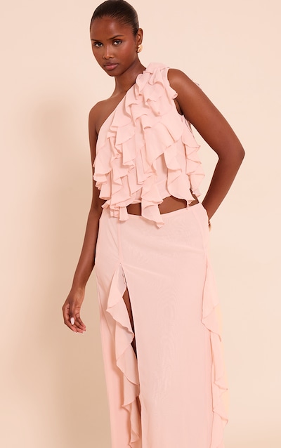 Light Pink Chiffon Frill One Shoulder Top