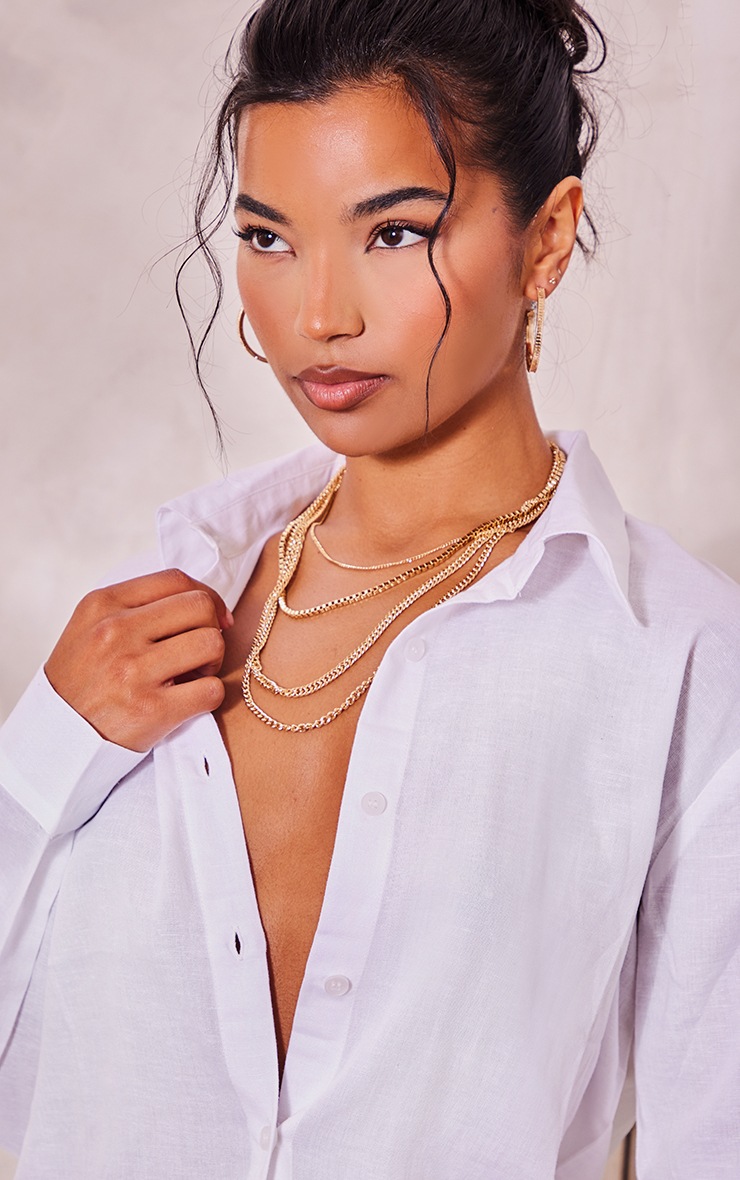 White Linen Long Sleeve Oversized Longline Shirt PrettyLittleThing