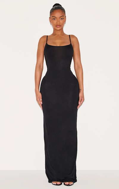 Shape Robe longue en jersey noir à bretelles