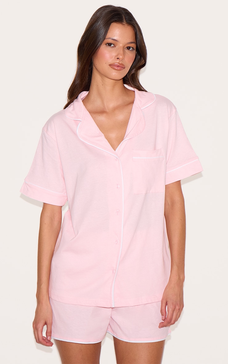 Pink Jersey Piping Short Pj Set image 1