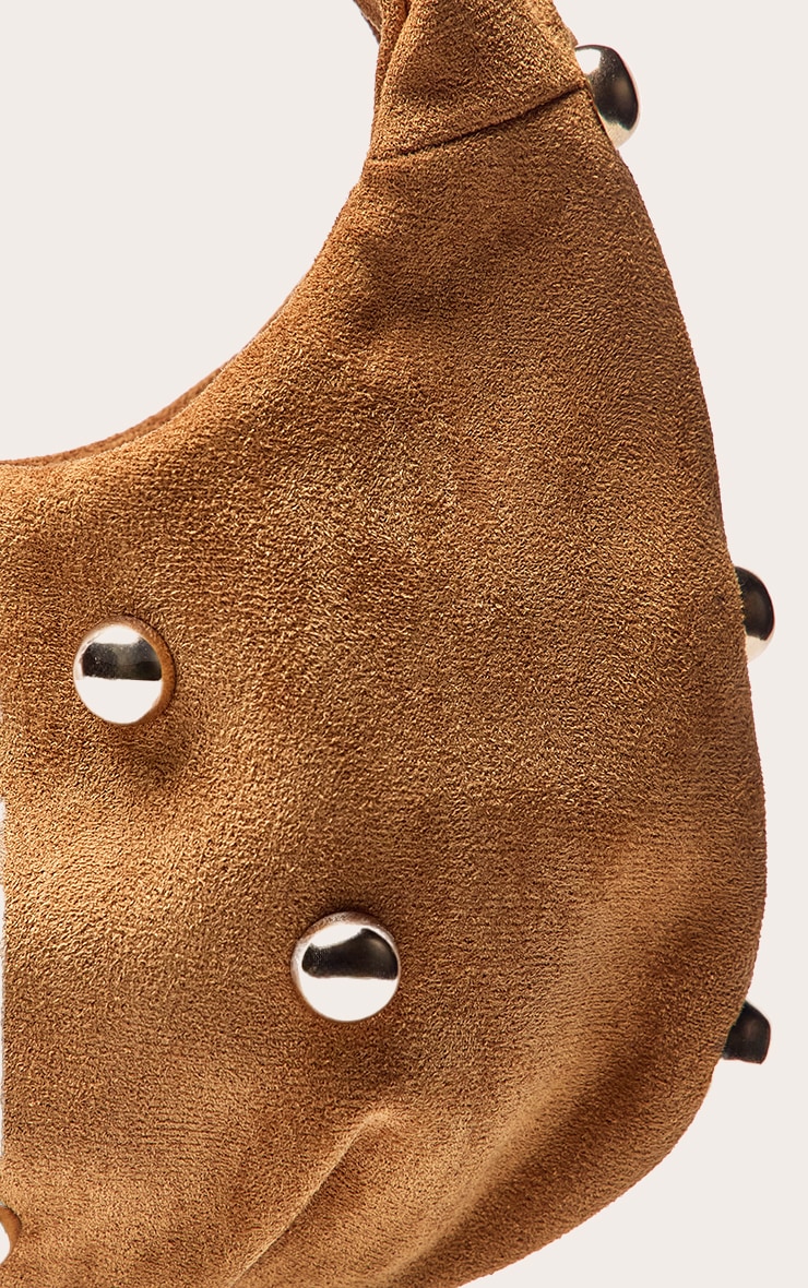 Tan Faux Suede Gold Studded Shoulder Bag image 5