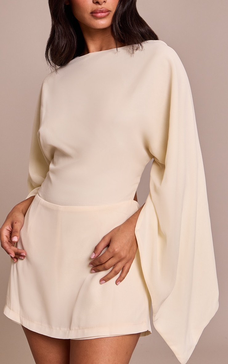 Petite Cream Open Back Floaty Tie Back Playsuit image 4
