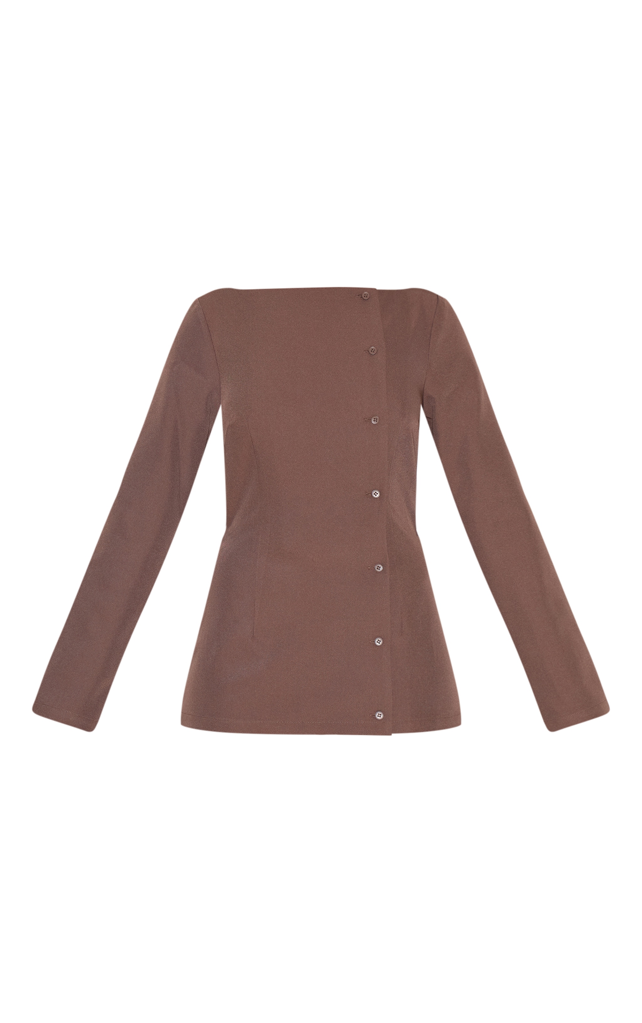Chocolate Woven Boat Neck Button Tailored Skort Romper image 5