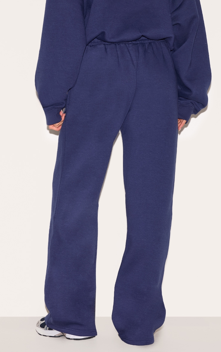 PRETTYLITTLETHING Navy Wide Leg Embroidered Sweatpants image 3