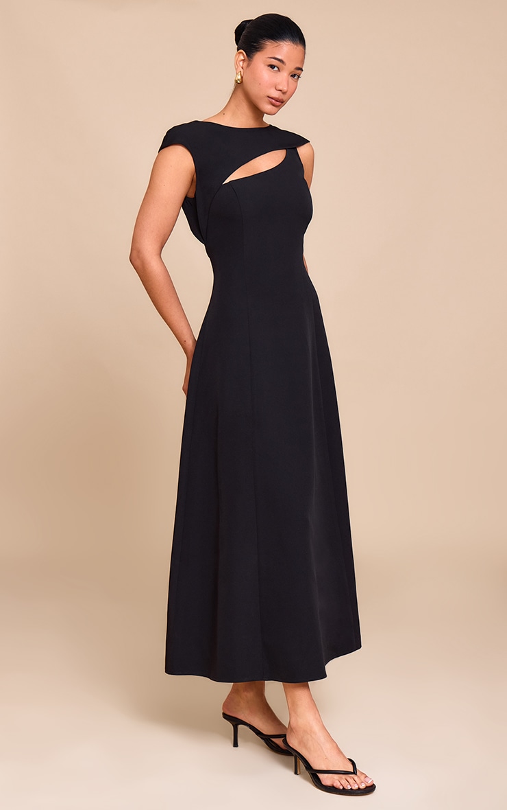Black Asymmetric Cut Out Detail Midaxi Dress image 3