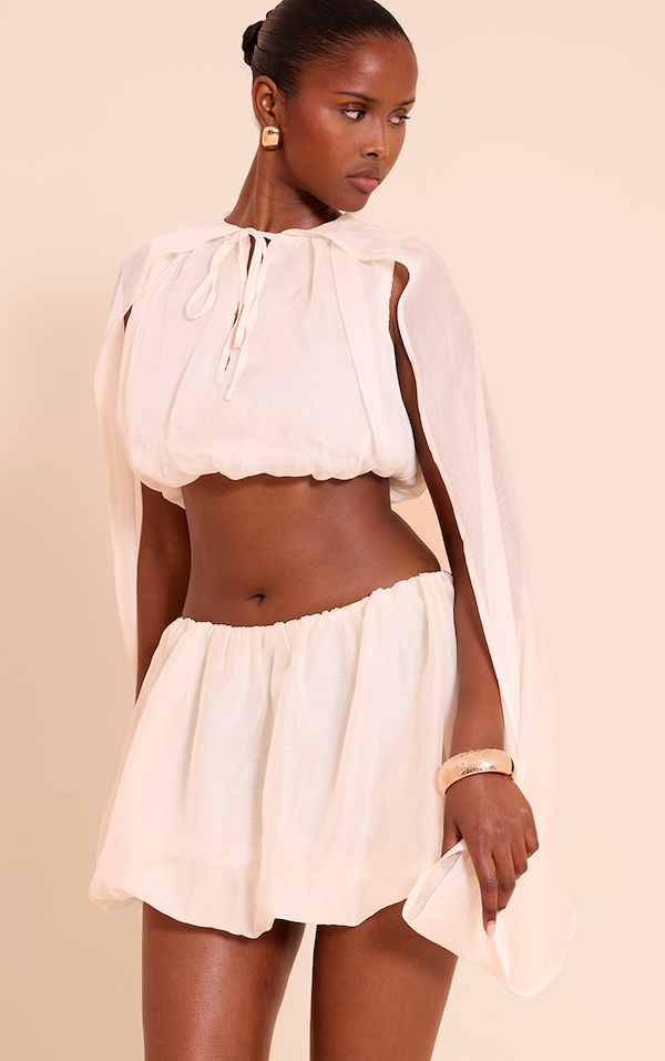 Cream Chiffon Cape Balloon Sleeve Crop Top